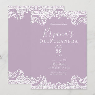 Convite Lilás Rosa e Branco Elegante Quinceañera