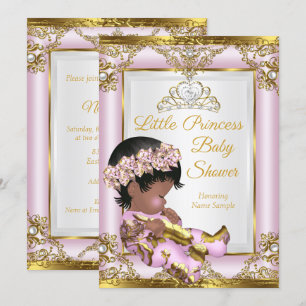 Convite Lilás Rosa Ouro Princesa Chá de Bebê Étnico