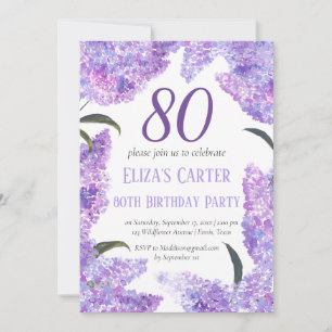 Convite Lilás Roxo 80º Floral Elegante Aniversário
