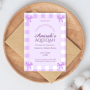 Convite Lilás Roxo Gingham Menina Muslim Aqiqa Aqeeqa