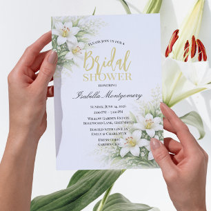 Convite Lilium Branco Elegante Floral para Chá de Noiva