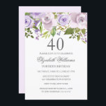 Convite Lilly Purple Watercolor aniversário de 40 anos Flo<br><div class="desc">Mais Convites Florais Elegantes na Loja Little Bayleigh!</div>