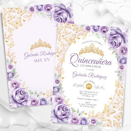 Convite Liloxo Purple Dourado Quinceanera