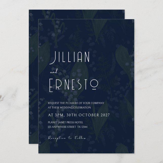 Convite Lily Azul Mais Escura do Fundo do Vale Desvanecido (Frente/Verso)