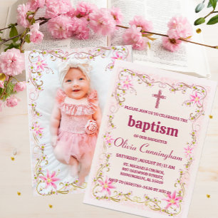 Convite Lily Baptism Rosa