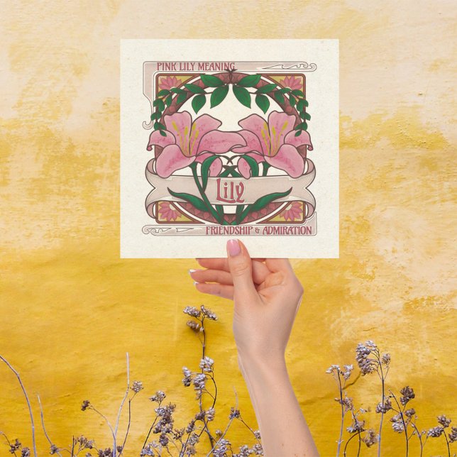 Convite Lily-Flower Rosa Significa Amizade Estilo De Vinta (Pink Lily: Language of Flowers Friendship and Admiration Vintage Style Invitation.)