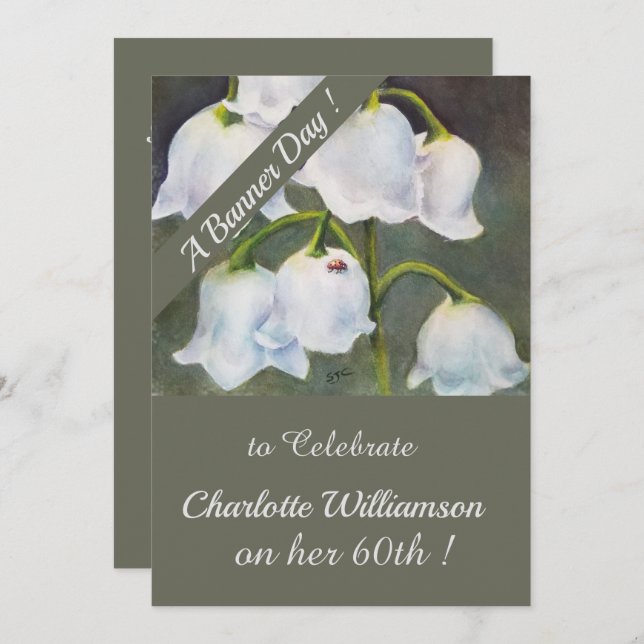Convite Lily of the Valley Watercolor Floral Birthday (Frente/Verso)