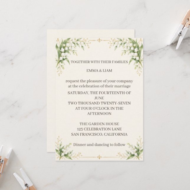 Convite Lily of the Valley Wedding Invitation (Frente/Verso In Situ)