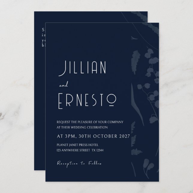 Convite Lily of Valley | Borda Sombreada Azul Mais Escuro (Frente/Verso)