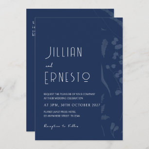 Convite Lily of Valley   Sólido azul profundo com borda de