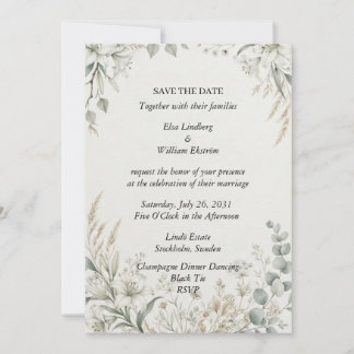 Convite Lily Pampas Grama Branco Floral Salve A Data Casam