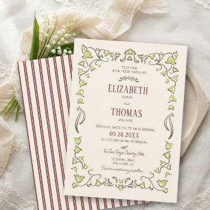 Convite Lily Valley Vintage Nouveau Borgonha Casamento Ver