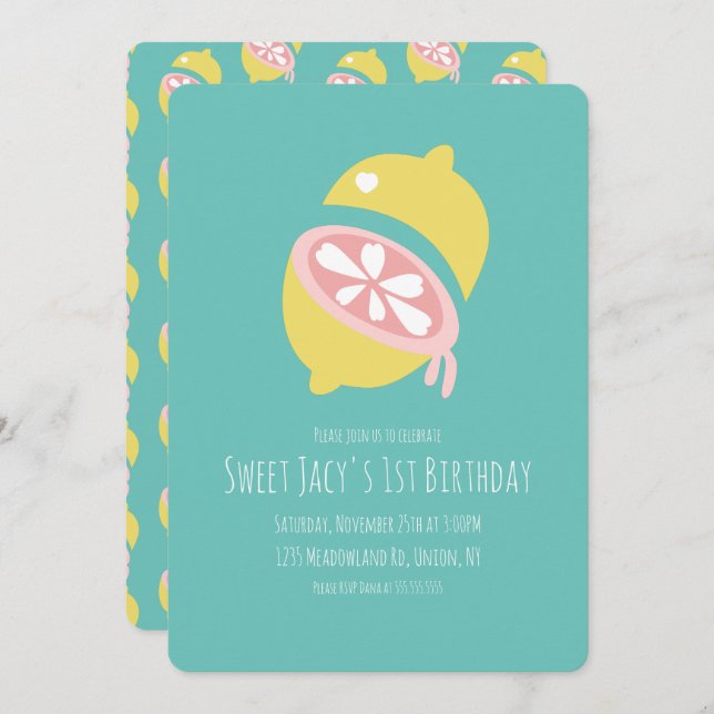 Convite Limão Amarelo com Parto Doce (Frente/Verso)
