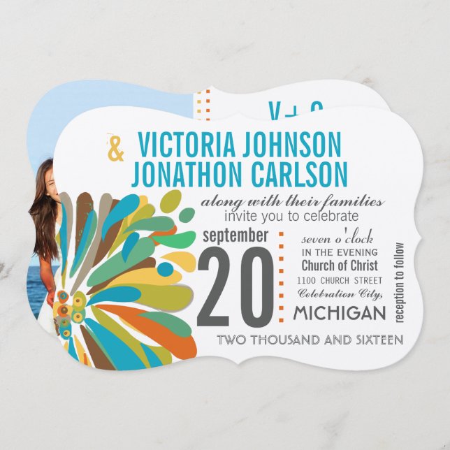 Convite Limão Amarelo Coral Clássico Clássico Moderno (Frente/Verso)