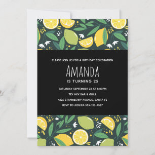 Convite Limão Amarelo e Padrão de Fruta Limão Verde Aniver