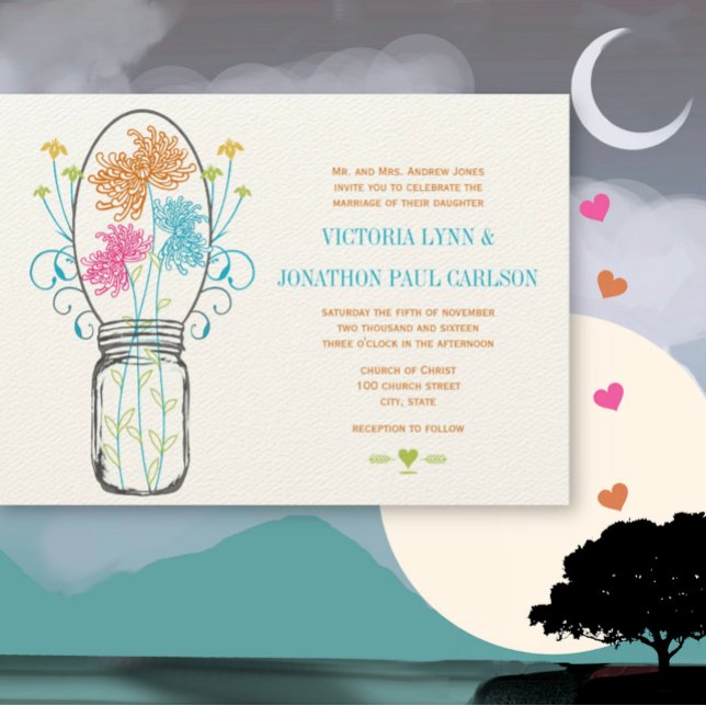 Convite Limão Amarelo Moderno Mason Jar Coral Casamento Fl (Criador carregado)