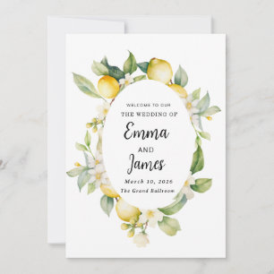 Convite limão-chic Primavera floral Wreath minimalista
