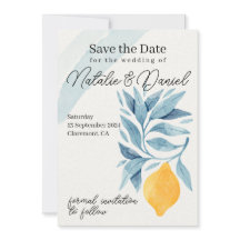 Limão com ilustração botânica das folhas azuis