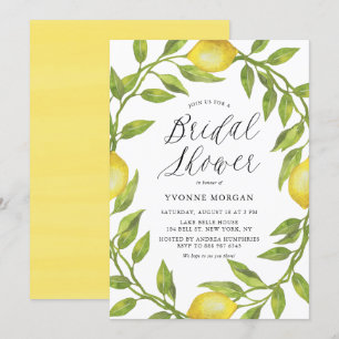 Convite Limão de Aquarela Chá de panela de Wreath Greene