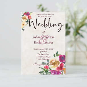 Convite Limão de aquarela e magenta, casamento floral invi