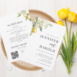 Convite Limão Floral Mínimo Planta Tudo em Um Casamento