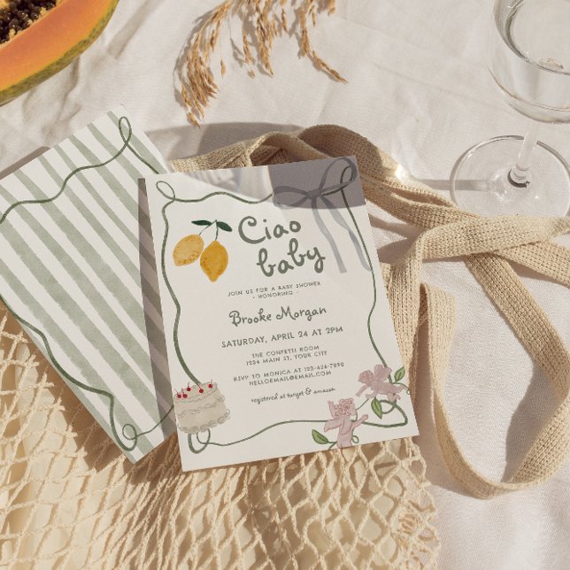 Convite Limão Italiano Chá de fraldas Neutro (Italian Lemon Gender Neutral Baby Shower Invite)