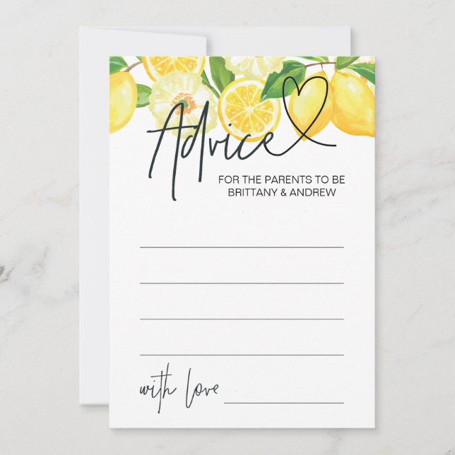 Convite Limão Jogos de Chá de fraldas com placa de chá de  (Frente)