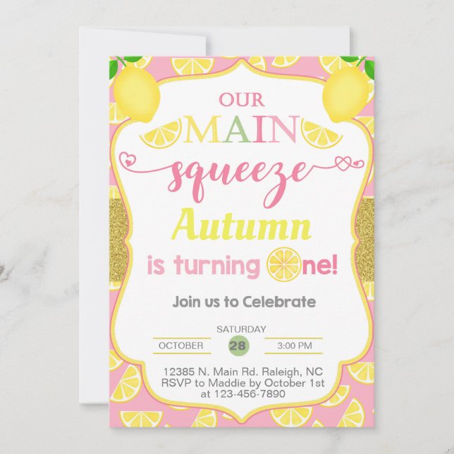 Convite Limão, limão, limão, 1rua de 1º aniversário. (Frente)