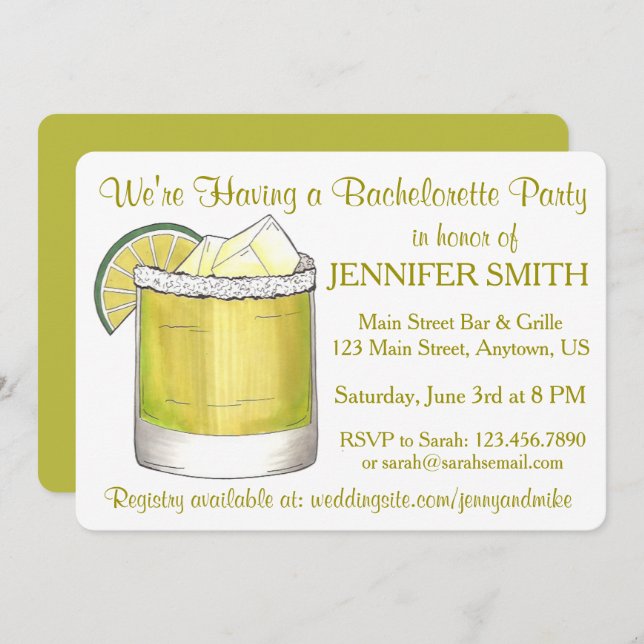 Convite Limão Margarita Cocktail Bachelorette Cinco de May (Frente/Verso)