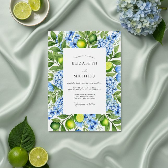 Convite Lime Green Coastal Mediterranean Wedding (Criador carregado)