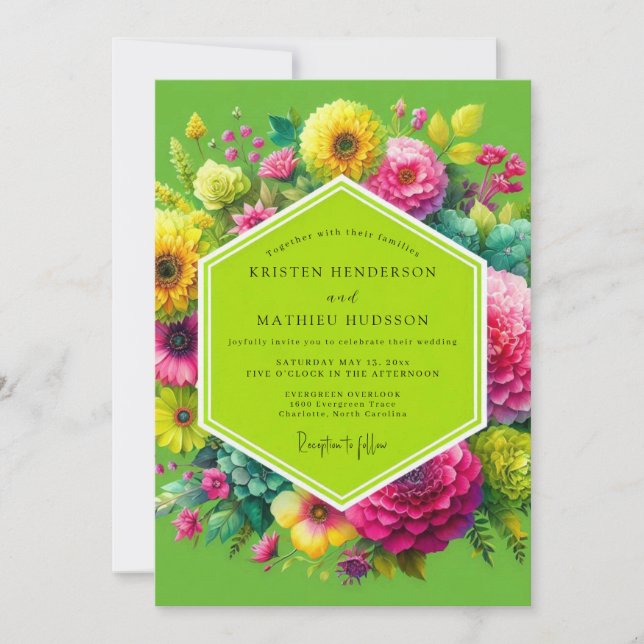 Convite Lime Green Floral Enchantment Wedding (Frente)