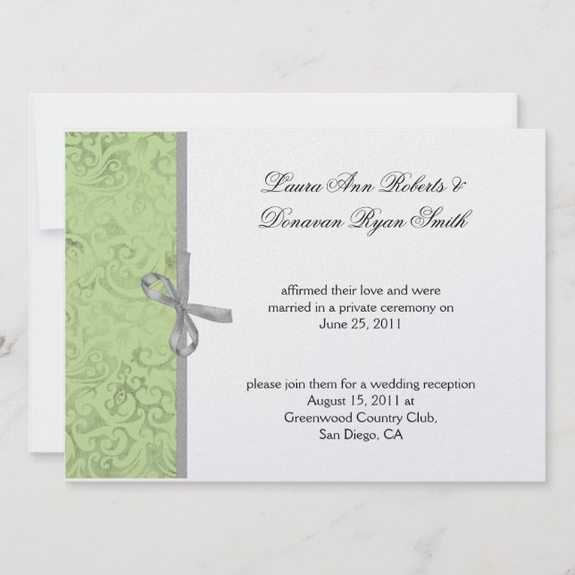 Convite Lime Green Gray White Damask Post Wedding (Frente)