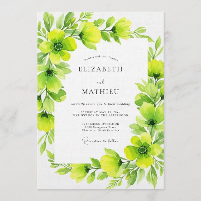 Convite Lime Green Verdant Flourish Wedding (Frente)