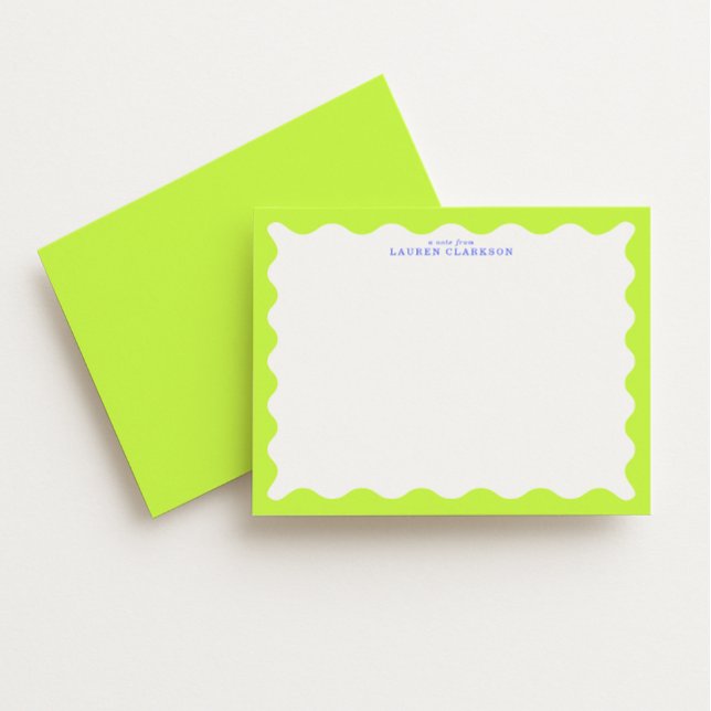Convite Lime Green Wavy Frame Note Card with Cobalt Text (Criador carregado)