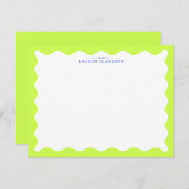Convite Lime Green Wavy Frame Note Card with Cobalt Text
