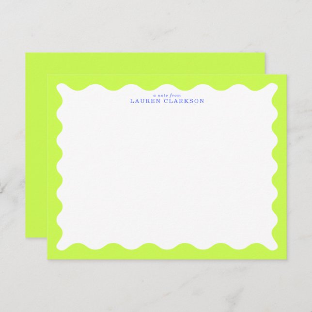 Convite Lime Green Wavy Frame Note Card with Cobalt Text (Frente/Verso)