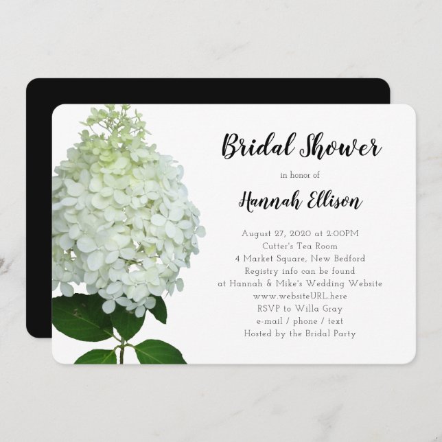 Convite Limelight Hydrangea Chá Preto e Branco (Frente/Verso)