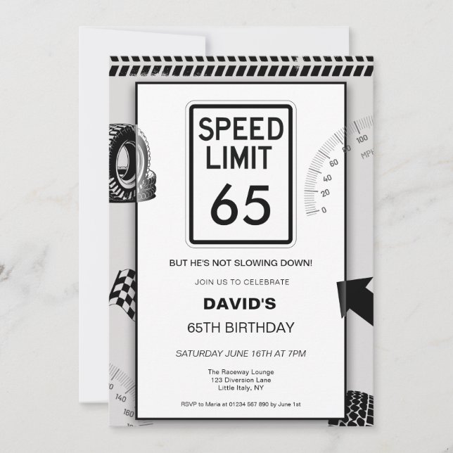 Convite Limite de Velocidade Aniversário de 65 anos (Frente)