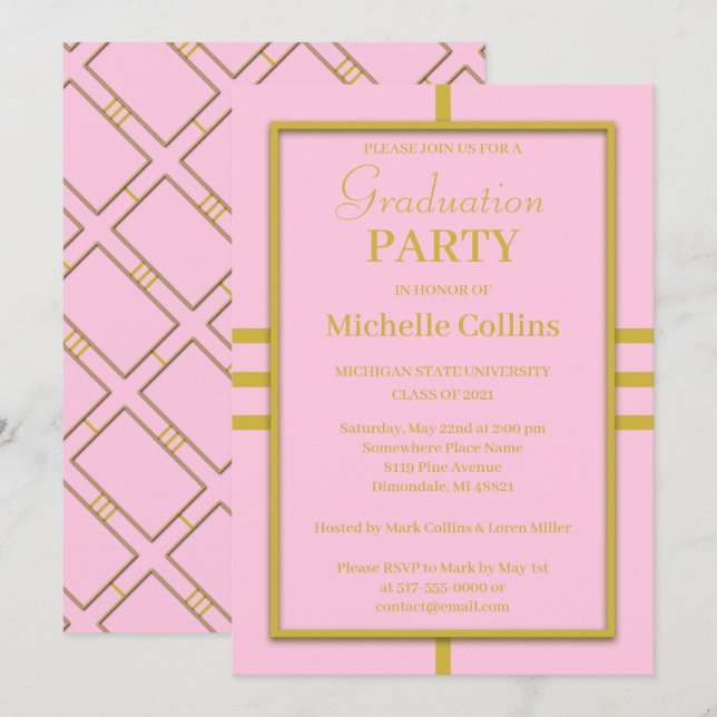 Convite Limite Dourado simples Na moda (Frente/Verso)