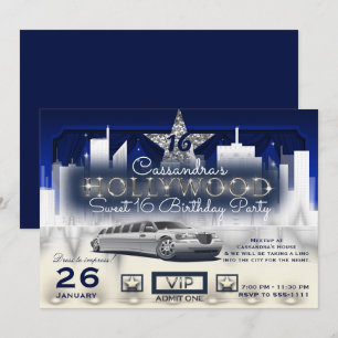 Convite Limo Luzes Noturnas da Cidade Prateada Azul Festa 