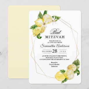 Convite Limões Amarelos modernos e Dourada beleza da imag