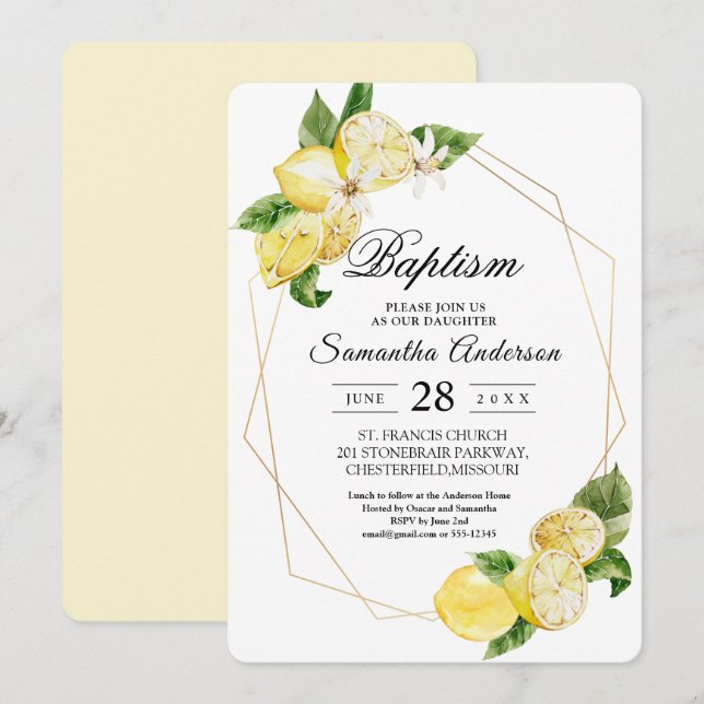 Convite Limões Amarelos modernos e Dourada beleza da image (Frente/Verso)