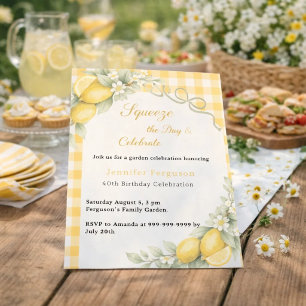 Convite Limões cítrico gingham verão jardim aniversário