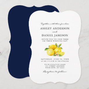 Convite Limões de Aquarela Azul Verde Casamento nas Costa