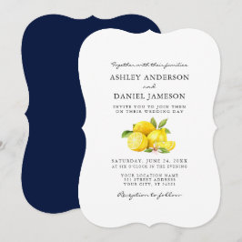 Convite Limões de Aquarela Azul Verde Casamento nas Costas