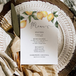 Convite Limões de aquarela Menu de casamento elegante