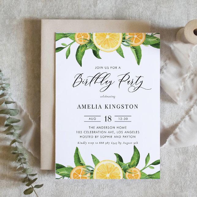 Convite Limões de aquarelas e Festas de aniversário de lar (Criador carregado)