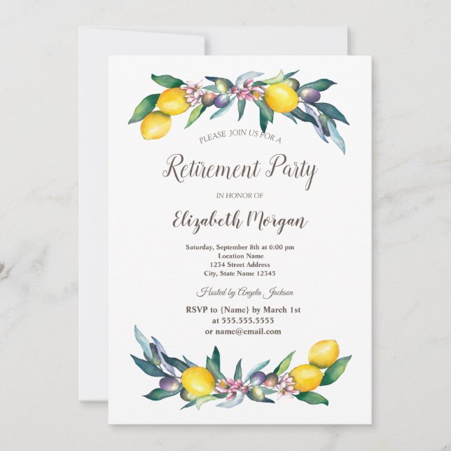 Convite Limões de Aquarelas Reforma da Azeitona (Frente)