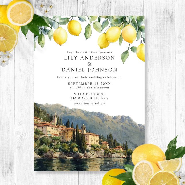 Convite Limões de Lago de Como Casamento Italiano (Lake Como Lemons Italian Wedding Invitation)