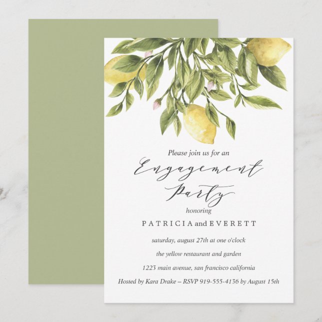 Convite Limões e Festa de noivado de Casamento Foliar v2 (Frente/Verso)